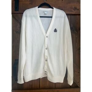 Vintage Izod Lacoste Cardigan Sweater USA Mens XL White Preppy Grandpa